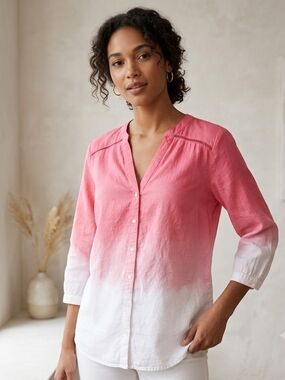 GAP Pink-to-White Ombre Button-Front Blouse Size Small